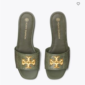 COPY - Tory Burch Green Slide Sandals with Gold Logo